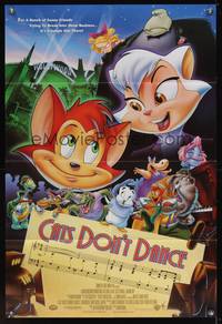 2m153 CATS DON'T DANCE 1sh '97 cool cartoon artwork by John Alvin, animated musical!