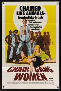 2m156 CHAIN GANG WOMEN 1sh '71 Michael Stearns, Robert Lott, Barbara Mills, chained like animals!