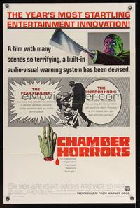 2m159 CHAMBER OF HORRORS 1sh '66 wild image of man with butcher knife hand, the fear flasher!