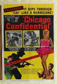 2m164 CHICAGO CONFIDENTIAL 1sh '57 puts the finger on the B-girls and the heat on the hoods!