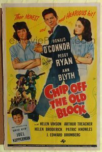 2m169 CHIP OFF THE OLD BLOCK signed 1sh '44 by Peggy Ryan, wacky image of O'Connor, Ryan & Blyth!