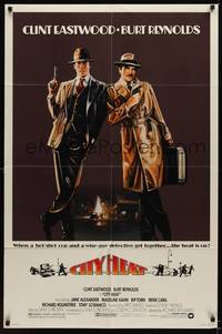 2m174 CITY HEAT 1sh '84 art of Clint Eastwood the cop & Burt Reynolds the detective by Fennimore!