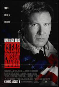 2m180 CLEAR & PRESENT DANGER advance DS 1sh '94 great portrait of Harrison Ford and American flag!