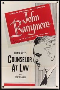 2m211 COUNSELLOR AT LAW 1sh R53 directed by William Wyler, great John Barrymore profile!