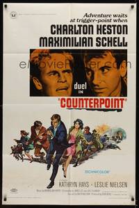 2m214 COUNTERPOINT 1sh '68 Charlton Heston, Maximilian Schell, adventure waits at trigger point!