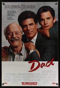 2m229 DAD video 1sh '89 portrait of Jack Lemmon, Ted Danson & young Ethan Hawke!