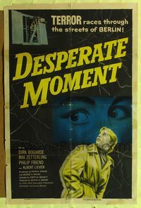 2m259 DESPERATE MOMENT 1sh '53 Mai Zetterling is a woman in Berlin, cool close up eyes art!