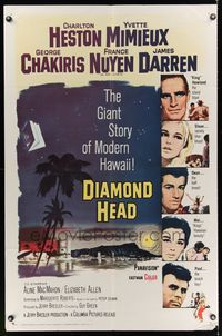 2m266 DIAMOND HEAD 1sh '62 Charlton Heston, Yvette Mimieux, Howard Terpning art of Hawaii!