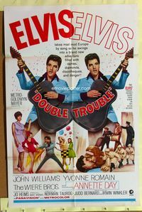 2m282 DOUBLE TROUBLE 1sh '67 cool mirror image of rockin' Elvis Presley playing guitar!