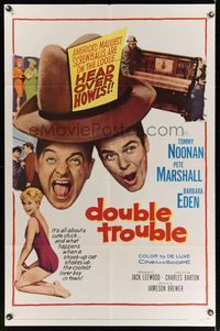 2m281 DOUBLE TROUBLE 1sh '60 Tommy Noonan, Pete Marshall, sexy Barbara Eden in swimsuit!