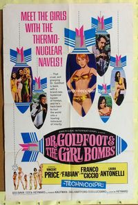 2m284 DR. GOLDFOOT & THE GIRL BOMBS 1sh '66 Mario Bava, Vincent Price & sexy half-dressed babes!