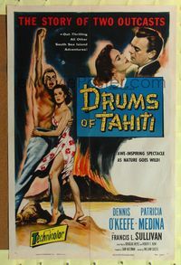 2m290 DRUMS OF TAHITI 1sh '53 art of Dennis O'Keefe & Patricia Medina!