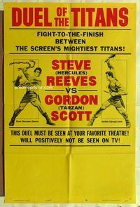 2m291 DUEL OF THE TITANS style B 1sh '63 Steve Hercules Reeves vs. Gordon Tarzan Scott!