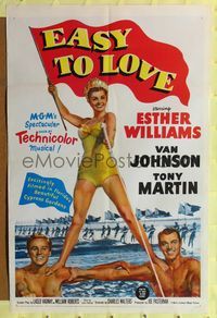 2m295 EASY TO LOVE 1sh '53 sexy swimmer Esther Williams stands on Van Johnson & Tony Martin!
