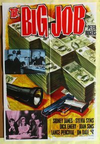 2m085 BIG JOB English 1sh '65 Sid James, Sylvia Syms, cool Chantrell artwork of money & gun!