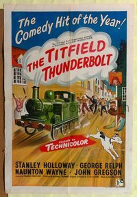 2m900 TITFIELD THUNDERBOLT English 1sh '53 Stanley Holloway, cool artwork of runaway train!
