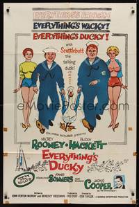 2m316 EVERYTHING'S DUCKY 1sh '61 artwork of Mickey Rooney & Buddy Hackett with a talking duck!
