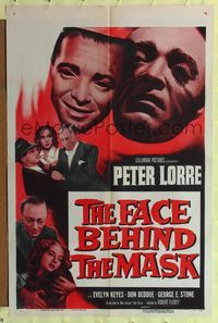 2m322 FACE BEHIND THE MASK 1sh R55 creepy image of Peter Lorre & mask, Everyn Keyes!
