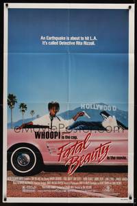 2m330 FATAL BEAUTY 1sh '87 cool image of detective Whoopi Goldberg in pink Mustang convertible!