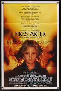 2m340 FIRESTARTER advance 1sh '84 close up of creepy eight year-old Drew Barrymore, sci-fi!