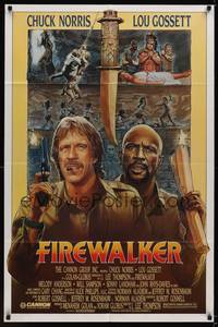 2m341 FIREWALKER 1sh '86 J.D. artwork of explorers Chuck Norris & Lou Gossett!