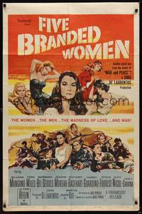 2m343 FIVE BRANDED WOMEN 1sh '60 Silvana Mangano, Vera Miles, Barbara Bel Geddes, Jeanne Moreau