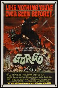 2m395 GORGO 1sh '61 great artwork of giant monster terrorizing city by Joseph Smith!