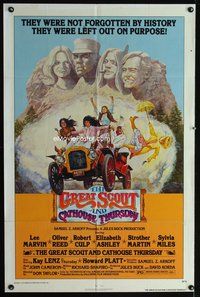 2m400 GREAT SCOUT & CATHOUSE THURSDAY 1sh '76 wacky art of Lee Marvin & cast in Mount Rushmore!