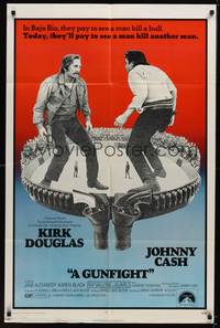 2m406 GUNFIGHT 1sh '71 people pay to see Kirk Douglas and Johnny Cash try to kill each other!