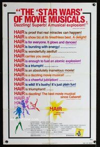 2m414 HAIR 1sh '79 Milos Forman, Treat Williams, musical, let the sun shine in!