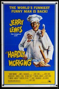 2m419 HARDLY WORKING 1sh '81 wacky funny man Jerry Lewis in chef's outfit with five arms!