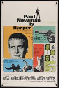 2m420 HARPER 1sh '66 Paul Newman has many fights, sexy Pamela Tiffin, great design!