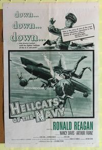 2m434 HELLCATS OF THE NAVY 1sh '57 art of Ronald Reagan in the only movie he made with Nancy!