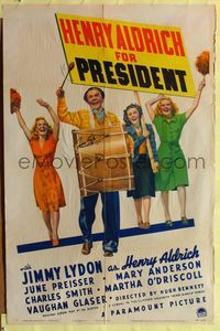 2m435 HENRY ALDRICH FOR PRESIDENT signed 1sh '41 by Jimmy Lydon in the title role!