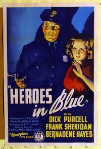 2m438 HEROES IN BLUE 1sh '39 great cop w/gun image, Dirck Purcell, Bernadene Hayes!