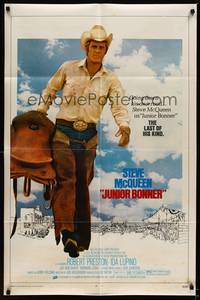 2m519 JUNIOR BONNER 1sh '72 full-length rodeo cowboy Steve McQueen carrying saddle!