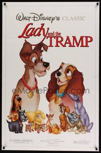 2m526 LADY & THE TRAMP 1sh R86 Walt Disney romantic canine dog classic cartoon!