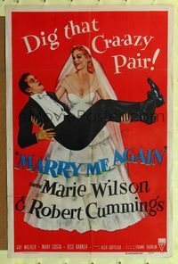 2m564 MARRY ME AGAIN style A 1sh '53 Robert Cummings carried by Marie Wilson, dig that crazy pair!
