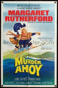2m584 MURDER AHOY 1sh '64 funny art of Margaret Rutherford water skiing one-handed!