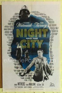 2m594 NIGHT & THE CITY 1sh '50 wrestling promoter Richard Widmark, sexy Gene Tierney!