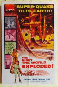 2m597 NIGHT THE WORLD EXPLODED 1sh '57 a super-quake tilts the Earth, cool sci-fi artwork!