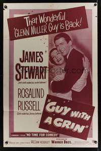 2m602 NO TIME FOR COMEDY 1sh R54 Guy with a Grin, James Stewart, Rosalind Russell!