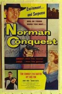 2m606 NORMAN CONQUEST 1sh '53 Tom Conway, conquest was his name, danger was his game!