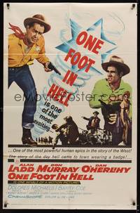 2m618 ONE FOOT IN HELL 1sh '60 Alan Ladd, Don Murray, hell came to town wearing a badge!