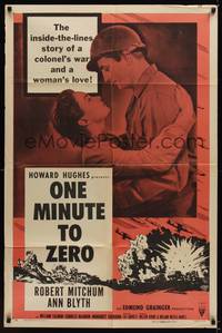 2m620 ONE MINUTE TO ZERO style A 1sh R56 close-up of Robert Mitchum & Ann Blyth, Howard Hughes!