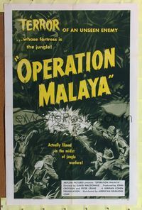 2m624 OPERATION MALAYA 1sh '55 Terror in the Jungle, an unseen communist enemy!