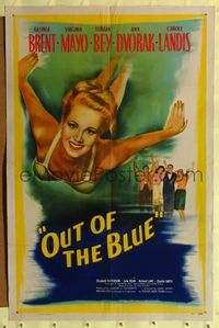 2m629 OUT OF THE BLUE 1sh '47 sexy artwork of Virginia Mayo taking a dive!