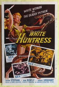 2m631 OUTLAW SAFARI 1sh R57 White Huntress, great artwork of white woman vs. deadly python!
