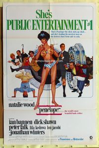2m637 PENELOPE 1sh '66 sexiest artwork of Natalie Wood with big money bags and gun!