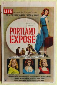 2m651 PORTLAND EXPOSE 1sh '57 sexy bad girl, sin by sin, bribe by bribe, shock by shock!